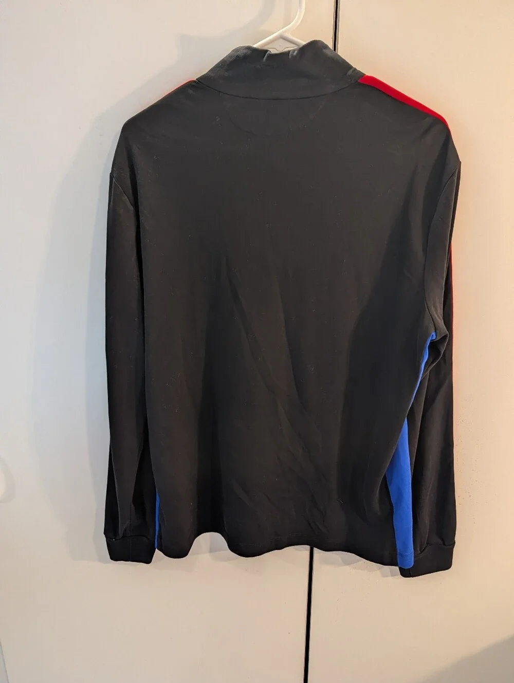 Polo Ralph Lauren Black Quarter-Zip Pullover with Red & Blue Panels Mens Large